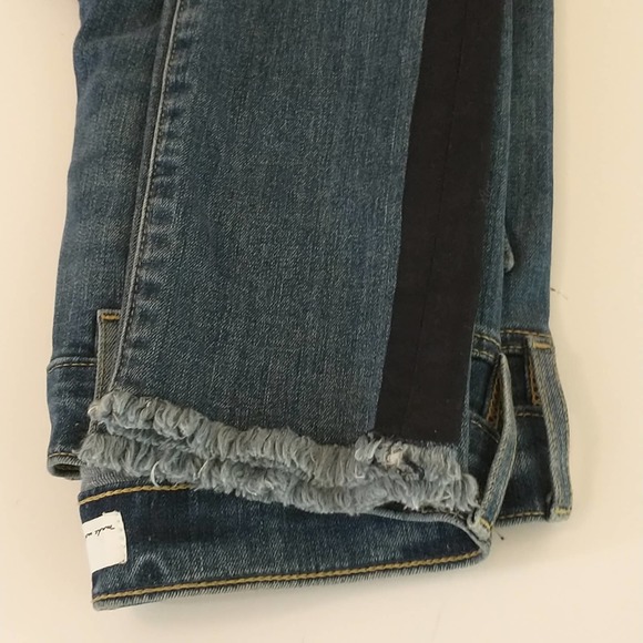 Loft High waist Medium wash raw  frayed Hem Skinny Jeans with side stripe sz: 24 - Picture 9 of 14